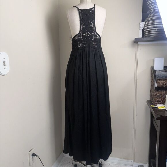 NEW Jason Wu Black Crochet Maxi Dress Boho Beach Vacation Linen Blend Sz XS - Picture 6 of 12